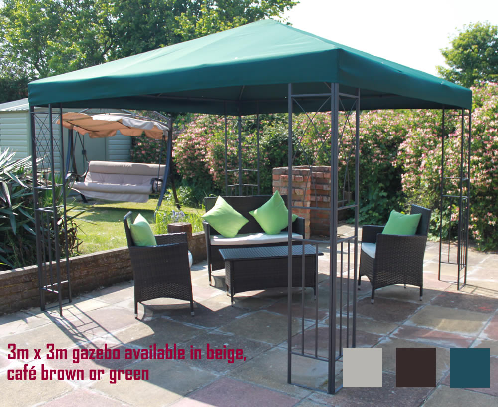 TWYFORD GARDEN PARTY METAL FRAME GAZEBO 3M X 3M BEIGE, GREEN OR BROWN